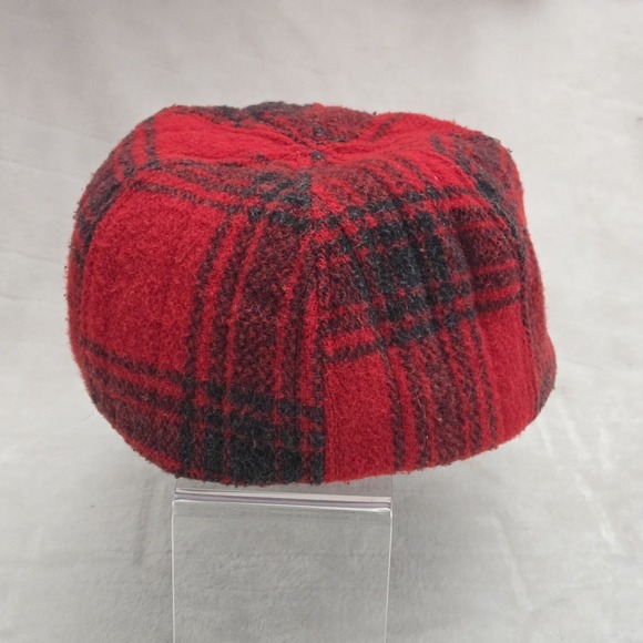 Red Plaid Wool Blend Hunting Hat Newsboy Cap Classic Style - Picture 5 of 8